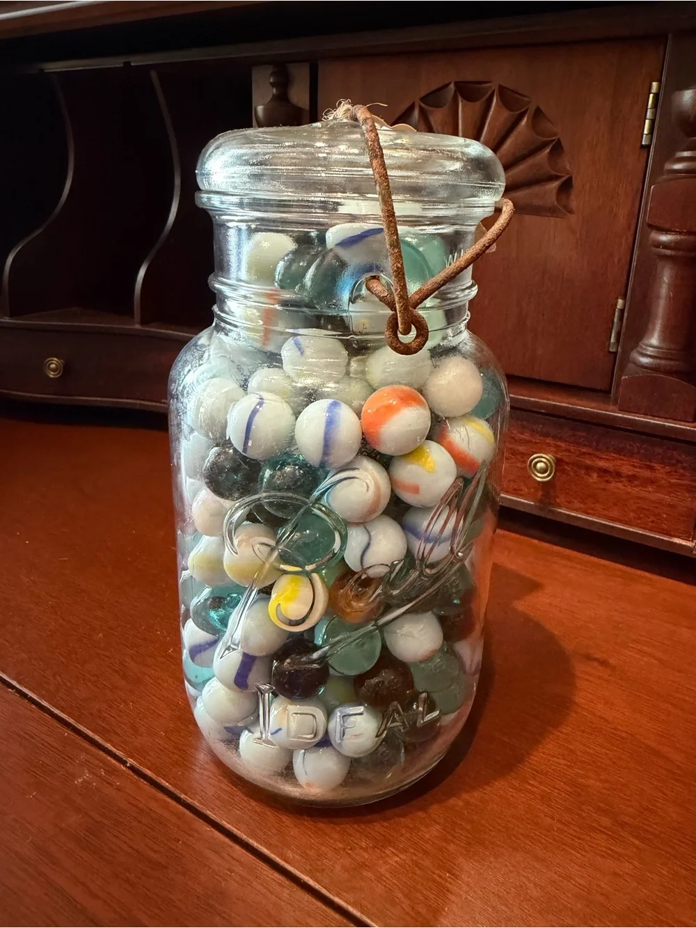 Vintage Marbles - Ball Mason Jar Filled with Colorful Glass Marbles